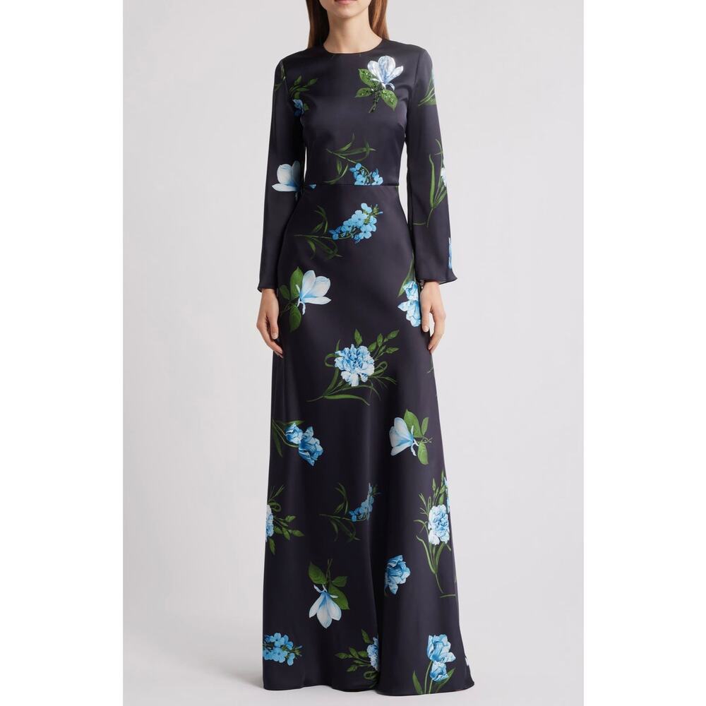 Sachin + Babi Alex Sequin Floral Long Sleeve Satin Crepe Gown